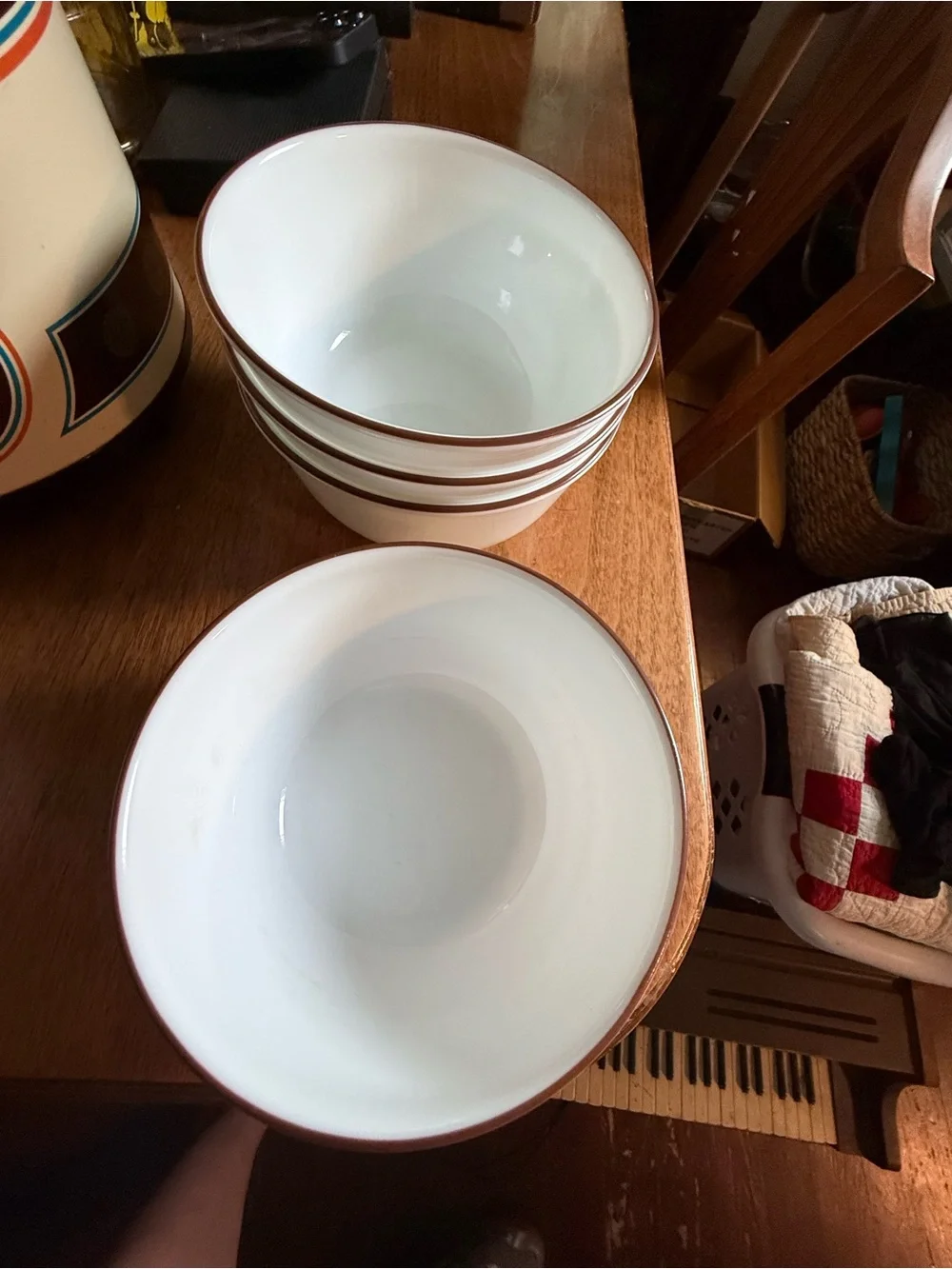 Vintage Corelle White & Brown Rim Bowls - Set of 4